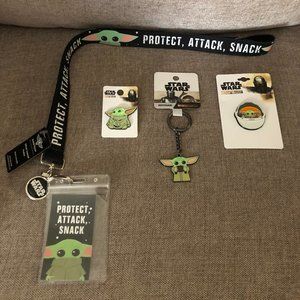 NWT Loungefly Disney Star Wars Baby Yoda Pins Keychain Lanyard Mandalorian Jedi